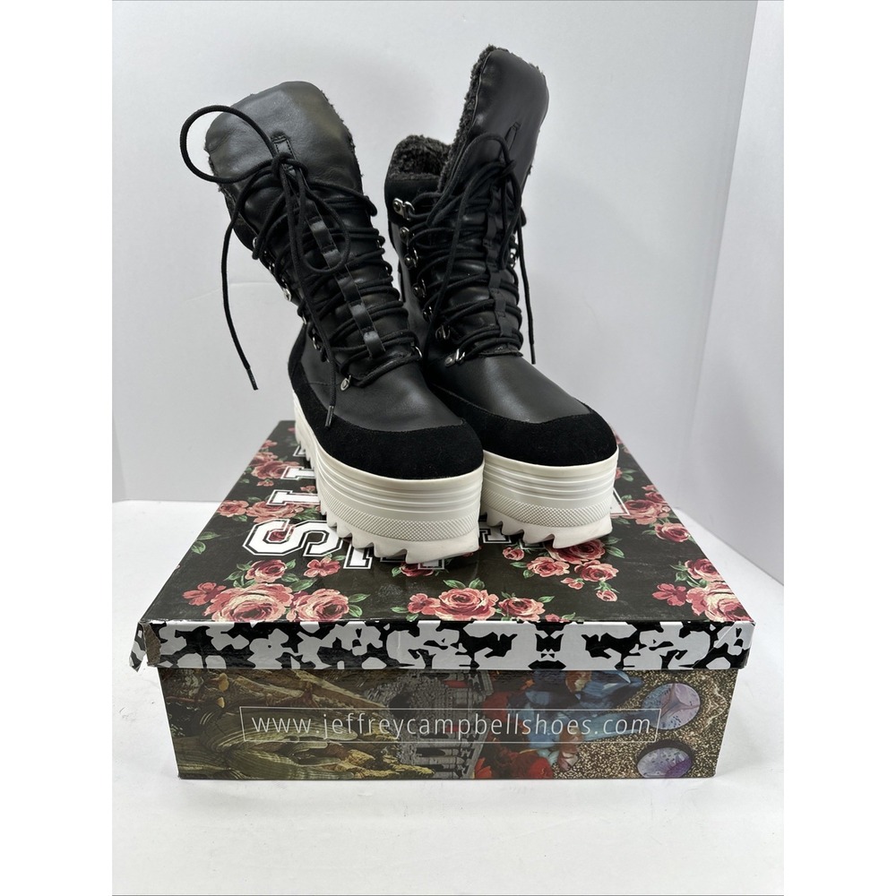 Jeffrey Campbell Jedi Platform Boots Black Chunky Lug Sole Sz 10M Womens NIB